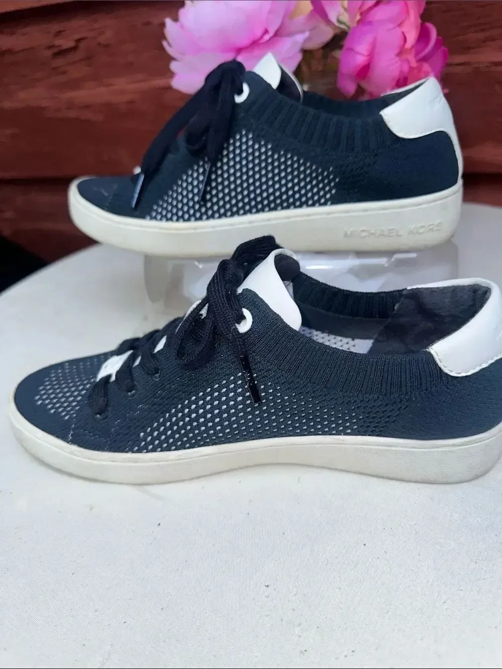 Michael Kors Blue and White Knit Lace-Up Sneakers
